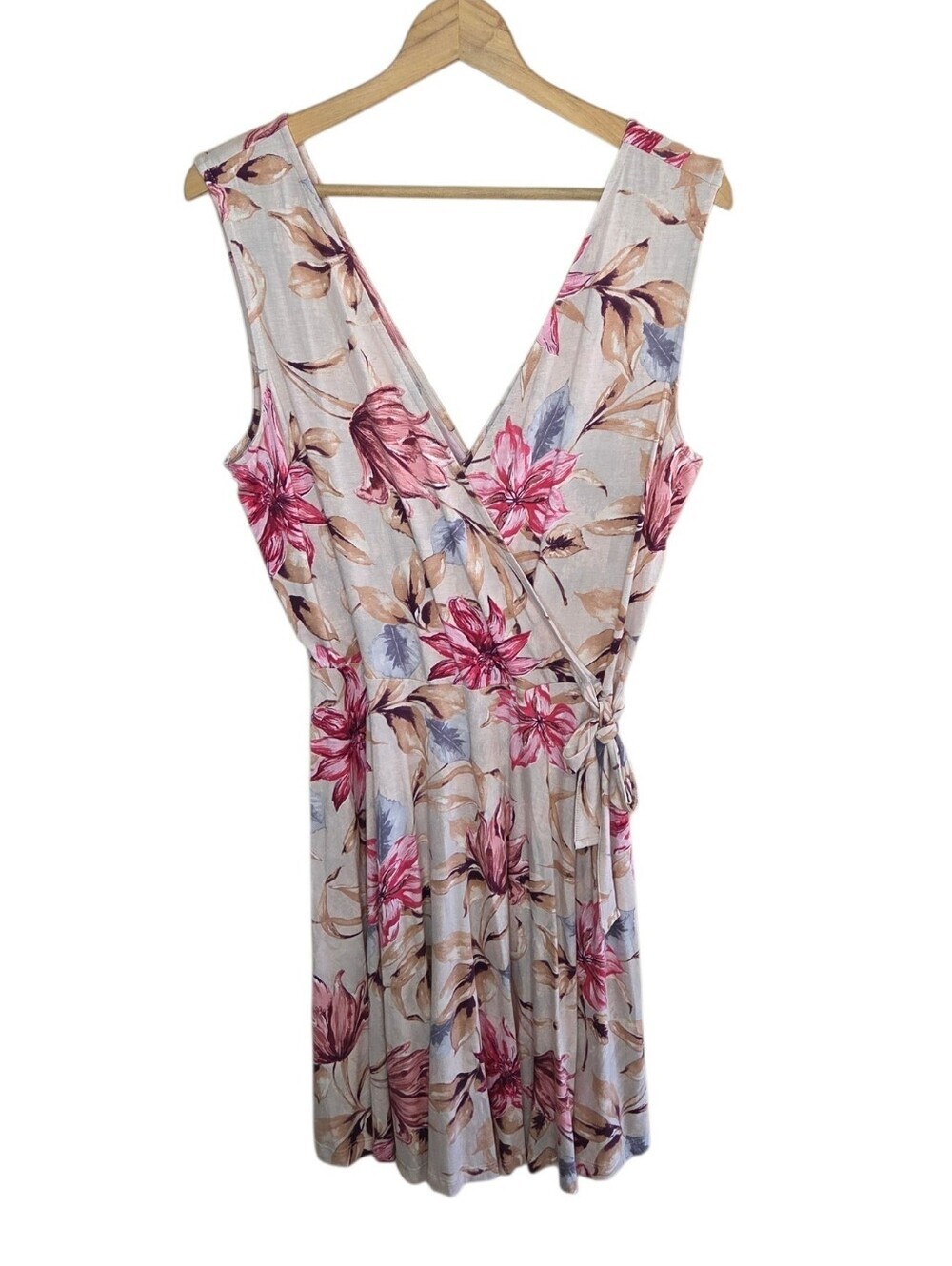 Lascana Floral Wrap Look Crossover V-neck & Back A-line Side Tie Dress Size 12